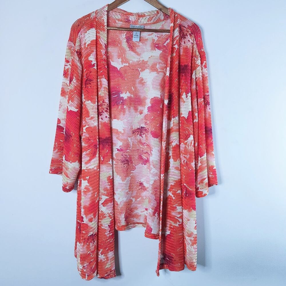 Catherines Womens Orange White Floral Open Knit Cardigan Size 3X 26/28 Career
